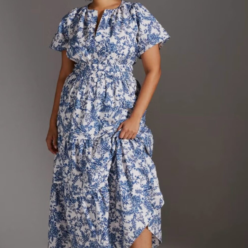 Anthropologie Maeve Blue Floral Somerset Maxi Dress